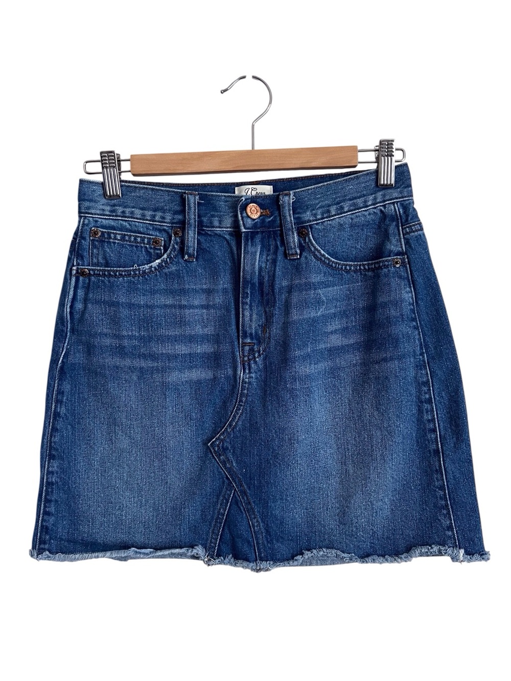 J Crew Denim Mini Skirt Cutoff Jean Dark Wash Cotton Y2K Preppy Size 25